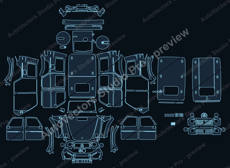 Mercedes-Benz G-Class W465 AMG G 63 2025 SUV precut PPF pattern – watermarked preview from the cutting software