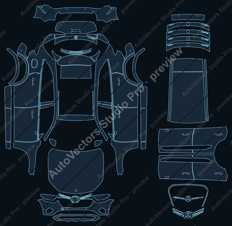 Mercedes-Benz GLC X254 2023 SUV precut PPF pattern – watermarked preview from the cutting software