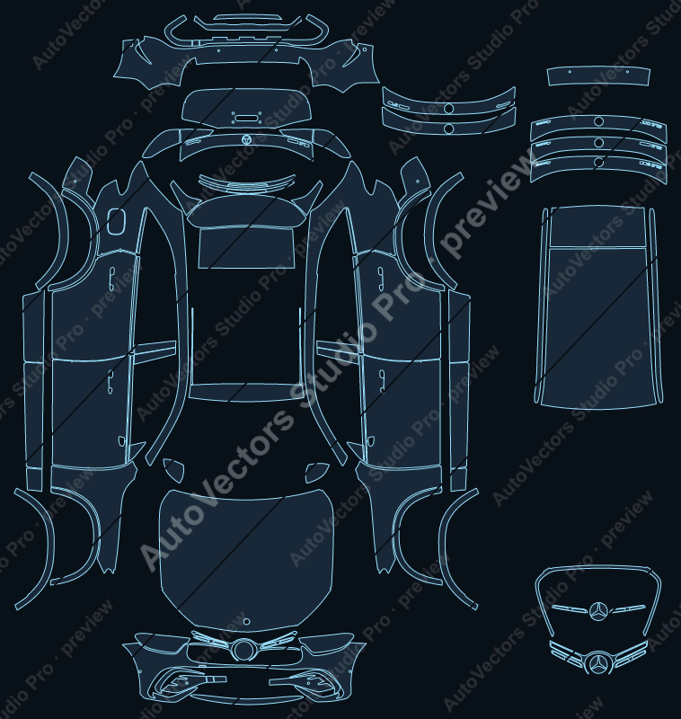 Mercedes-Benz GLC X254 AMG Line 2023 SUV precut PPF pattern – watermarked preview from the cutting software