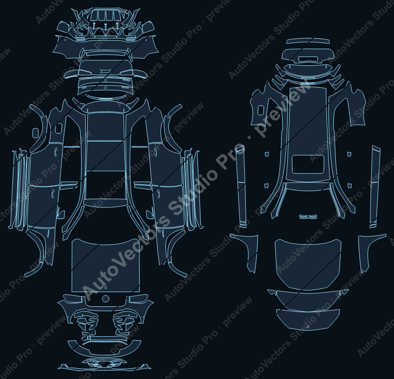Mercedes-Benz GLS 63 Brabus X167 2020 SUV precut PPF pattern – watermarked preview from the cutting software