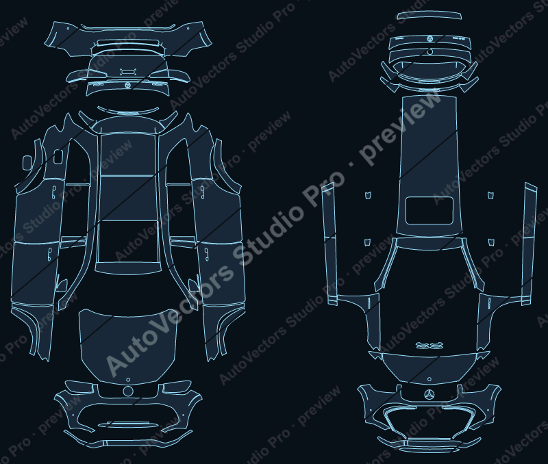 Mercedes-Benz GLS AMG 63 X167 2020 SUV precut PPF pattern – watermarked preview from the cutting software