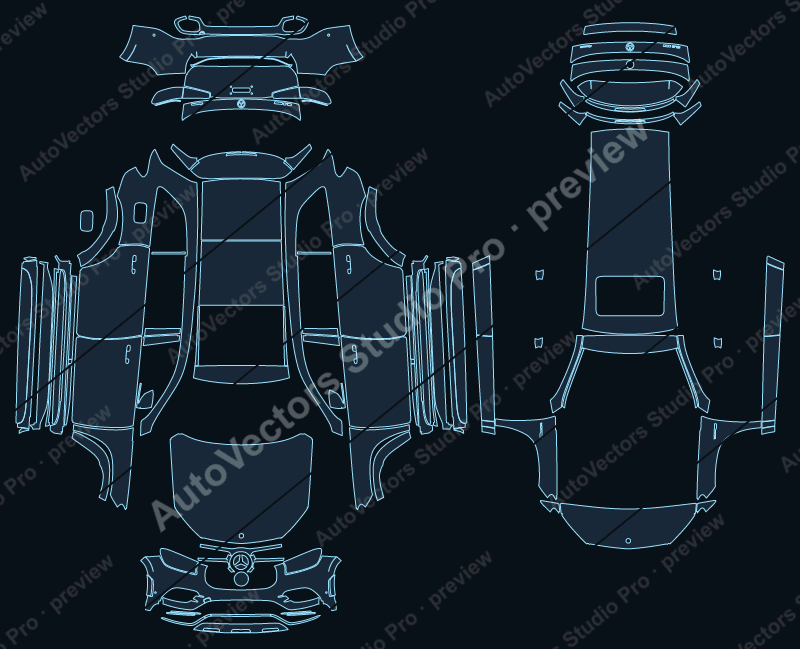 Mercedes-Benz GLS AMG Line X167 2020 SUV precut PPF pattern – watermarked preview from the cutting software