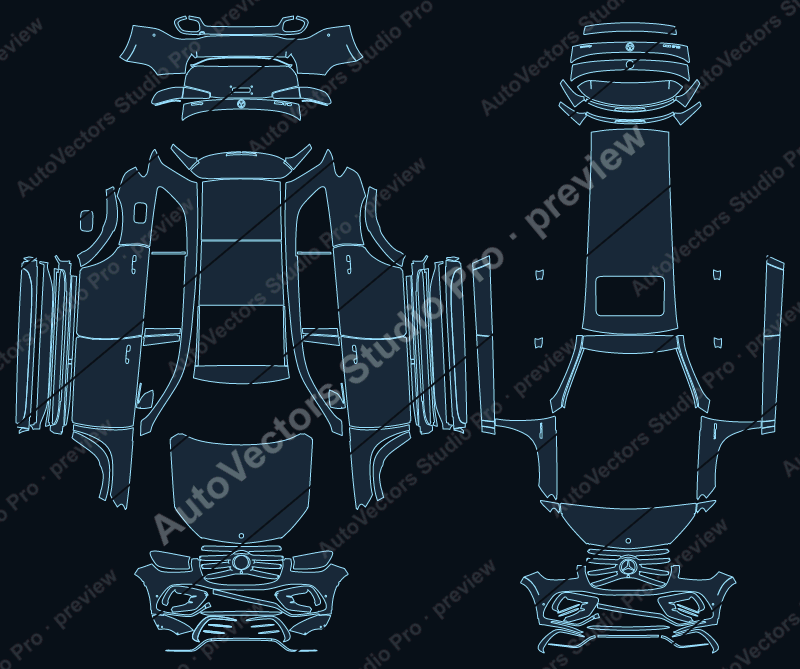 Mercedes-Benz GLS AMG Line X167 2024 SUV precut PPF pattern – watermarked preview from the cutting software