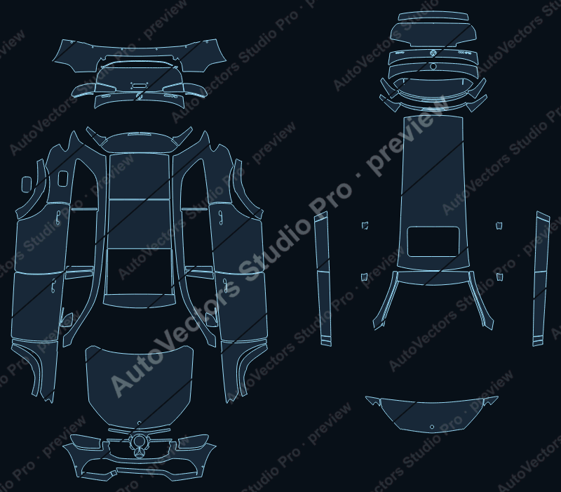 Mercedes-Benz GLS Base X167 2020 SUV precut PPF pattern – watermarked preview from the cutting software