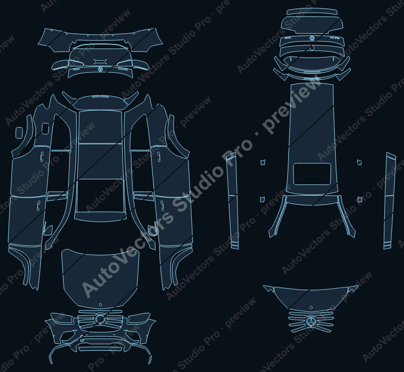 Mercedes-Benz GLS Base X167 2024 SUV precut PPF pattern – watermarked preview from the cutting software