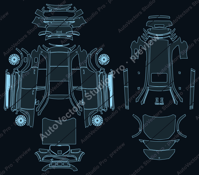 Mercedes-Benz GLS Maybach X167 2021 SUV precut PPF pattern – watermarked preview from the cutting software