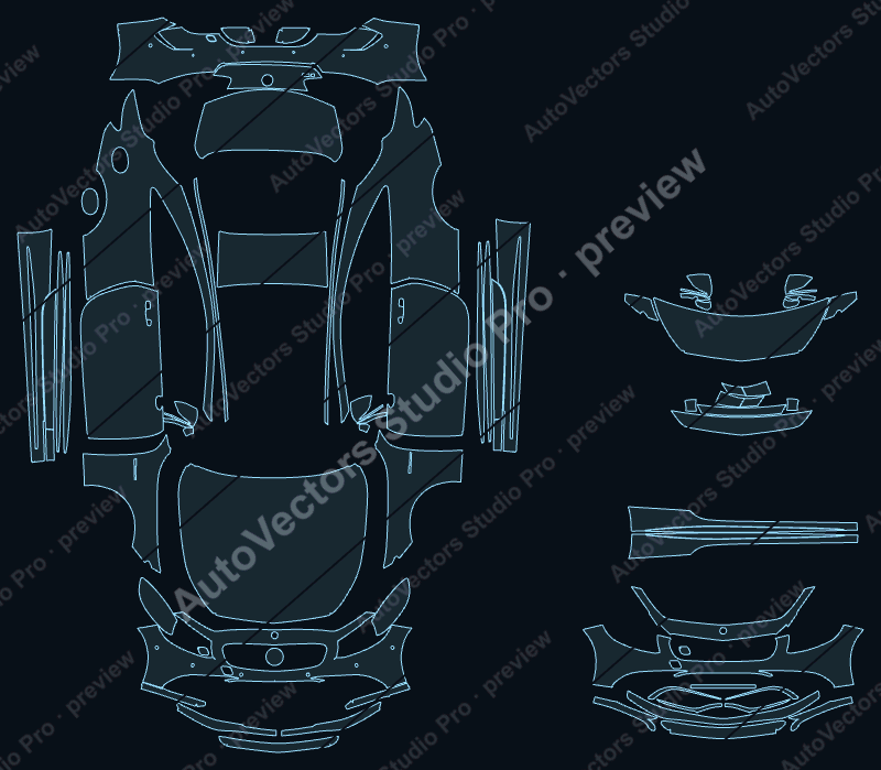 Mercedes-Benz S Class AMG S63 S65 2015 coupe precut PPF pattern – watermarked preview from the cutting software