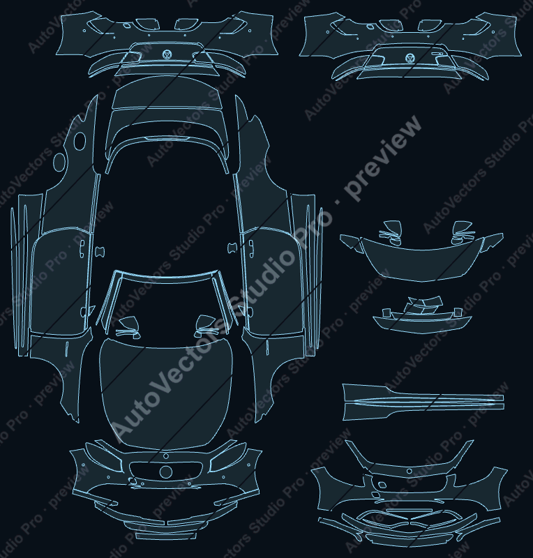 Mercedes-Benz S Class AMG S63 S65 2015 cabriolet precut PPF pattern – watermarked preview from the cutting software