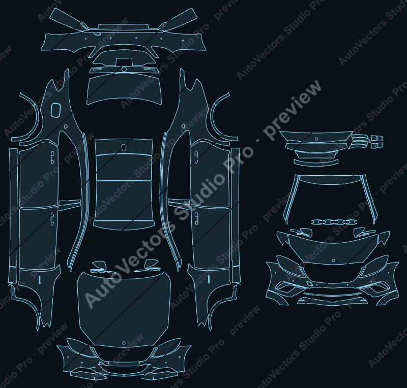 Mercedes-Benz S Class Maybach S600 2015 sedan precut PPF pattern – watermarked preview from the cutting software