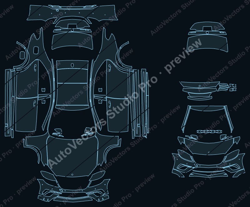 Mercedes-Benz S Class S65 S63 2014 sedan precut PPF pattern – watermarked preview from the cutting software