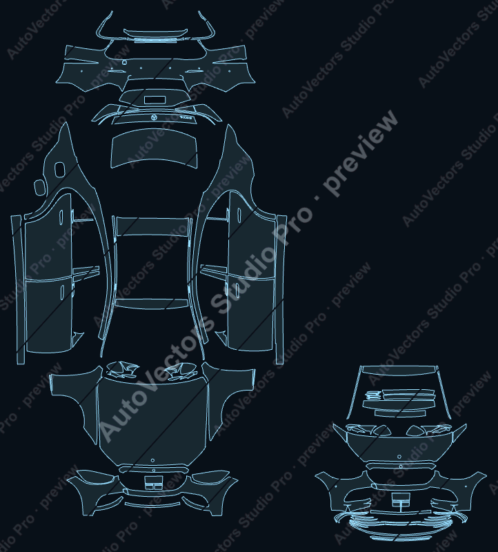 Mercedes-Benz S-Class V223 2021 LWB precut PPF pattern – watermarked preview from the cutting software