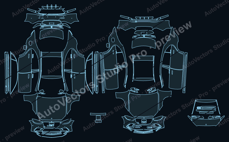 Mercedes-Benz S-Class V223 AMG Line 2021 sedan precut PPF pattern – watermarked preview from the cutting software
