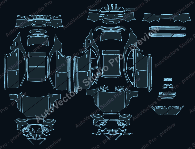 Mercedes-Benz S-Class W223 AMG 2024 sedan precut PPF pattern – watermarked preview from the cutting software