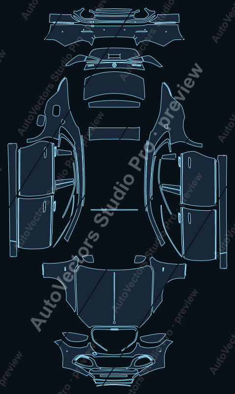 Mercedes-Benz S-Class Z223 Maybach 2021 sedan precut PPF pattern – watermarked preview from the cutting software