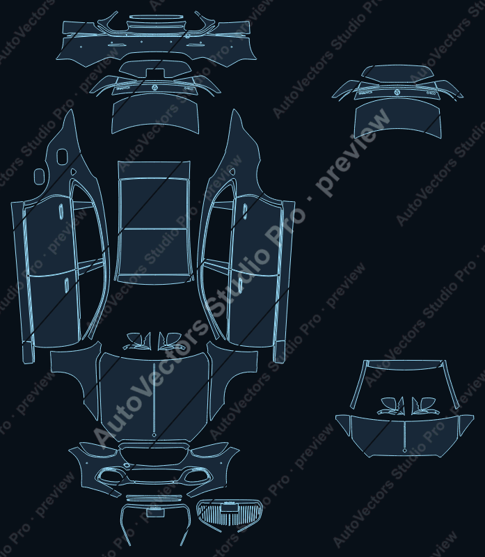 Mercedes-Benz S-Class Z223 Maybach S480 2021 sedan precut PPF pattern – watermarked preview from the cutting software
