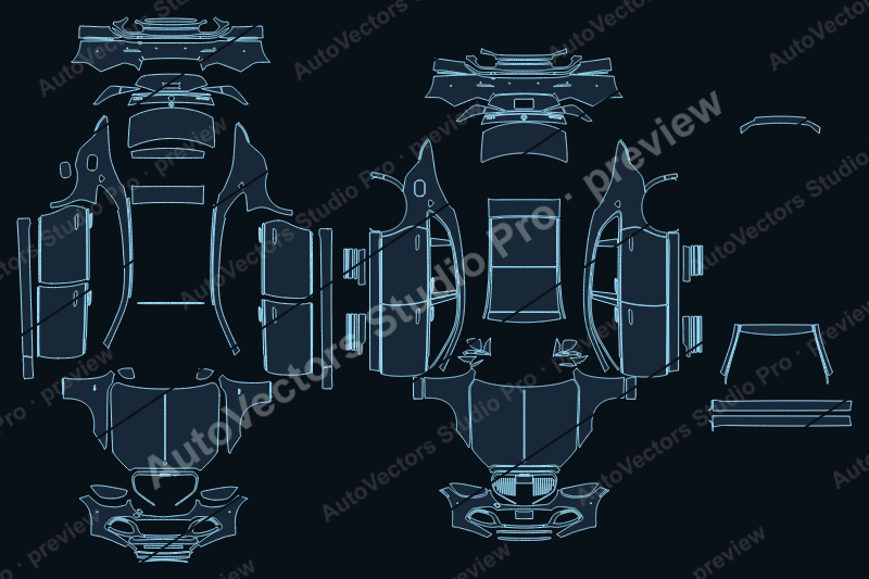 Mercedes-Benz S-Class Z223 Maybach S580 2021 sedan precut PPF pattern – watermarked preview from the cutting software