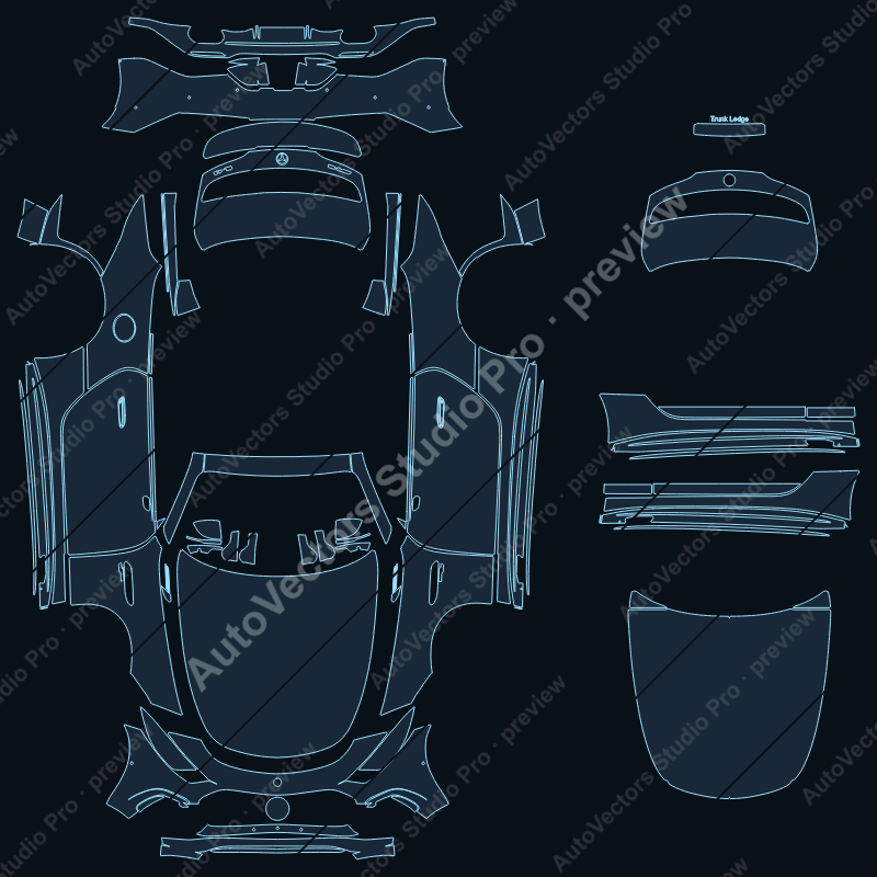 Mercedes-Benz SL 43 AMG R232 2023 convertible precut PPF pattern – watermarked preview from the cutting software