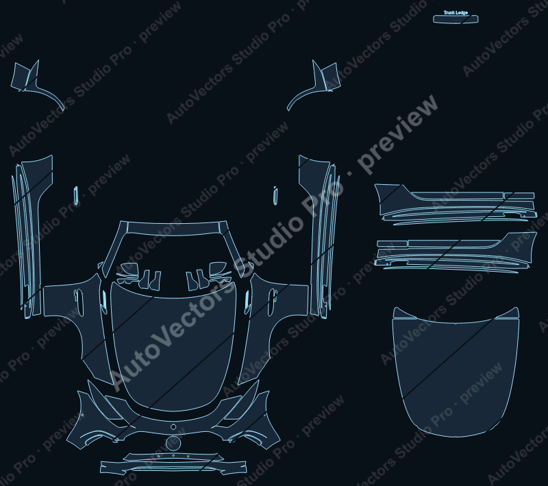 Mercedes-Benz SL 43 AMG R232 2023 convertible front kit precut PPF pattern – watermarked preview from the cutting software
