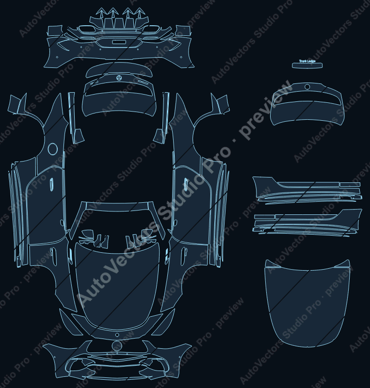 Mercedes-Benz SL 63 AMG Premium Plus R232 2022 convertible precut PPF pattern – watermarked preview from the cutting software