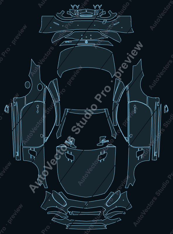 Mercedes-Benz SL Class 550-450 2017 precut PPF pattern – watermarked preview from the cutting software
