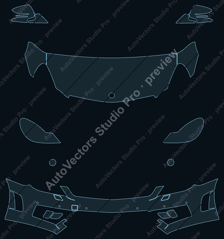 Mercedes-Benz SL Class 63 AMG 2009 precut PPF pattern – watermarked preview from the cutting software