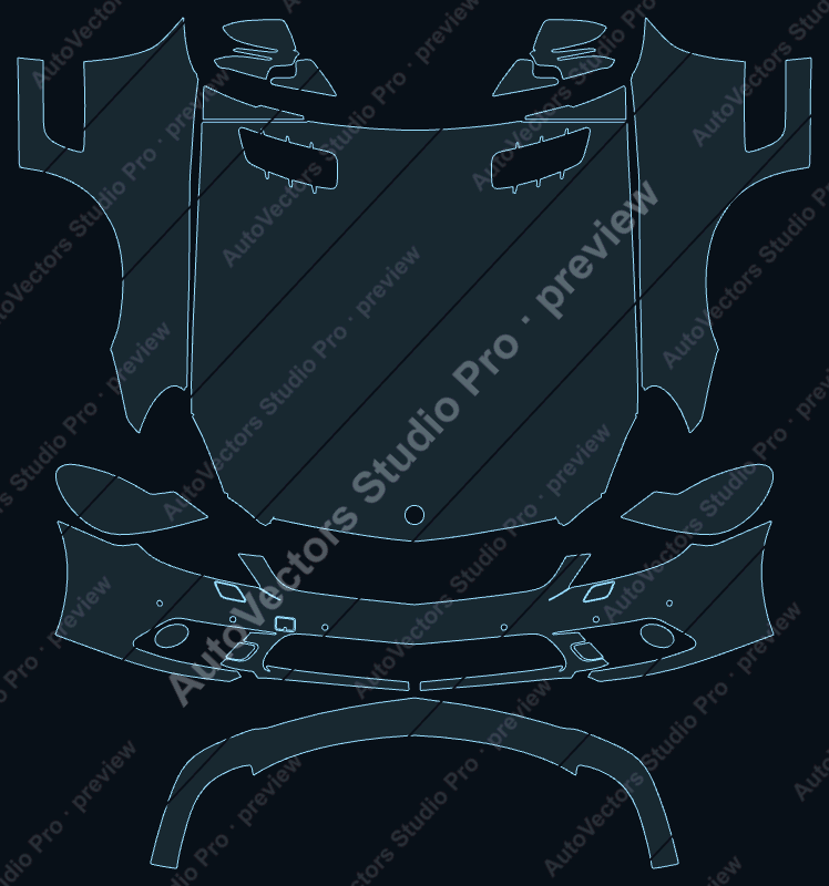 Mercedes-Benz SL Class Base 2009 precut PPF pattern – watermarked preview from the cutting software