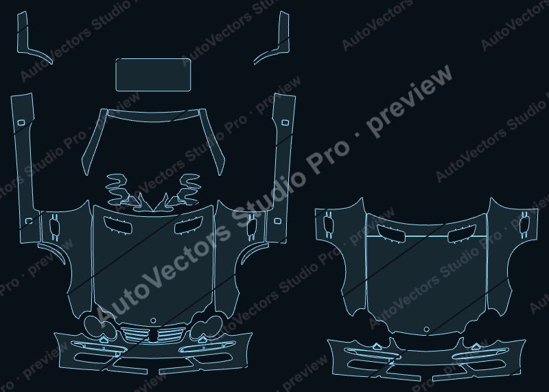 Mercedes-Benz SL500 Sport 2002 precut PPF pattern – watermarked preview from the cutting software