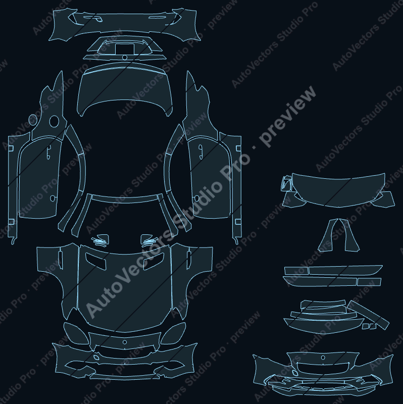 Mercedes-Benz SLC 300 2017 roadster precut PPF pattern – watermarked preview from the cutting software