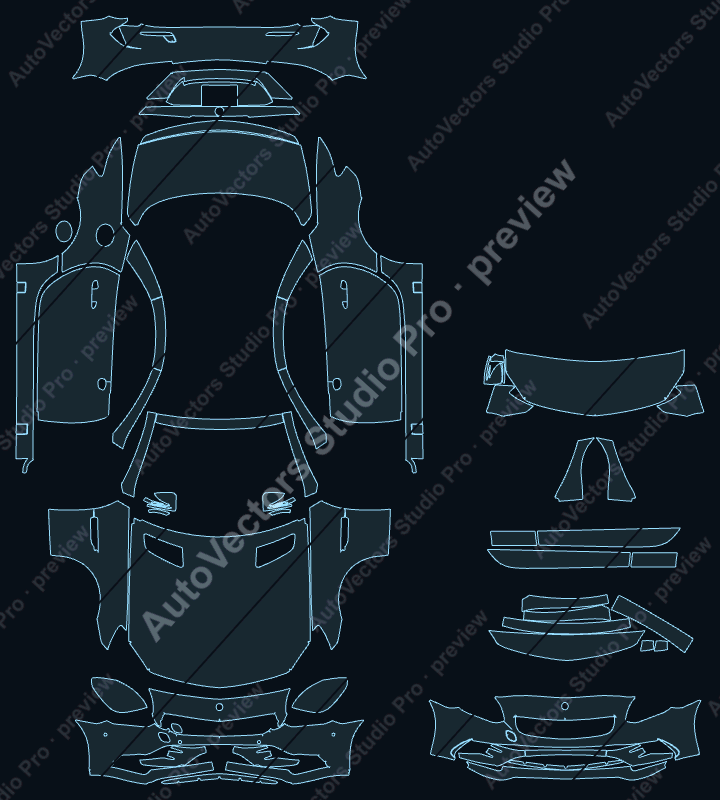 Mercedes-Benz SLC 300 AMG Line 2017 roadster precut PPF pattern – watermarked preview from the cutting software