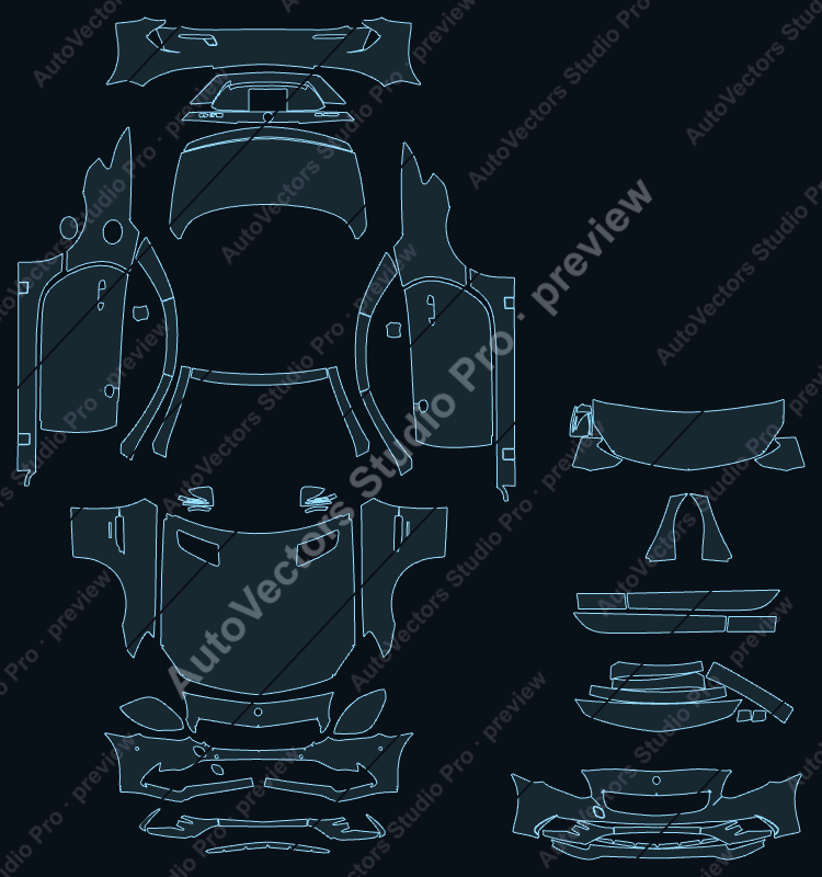 Mercedes-Benz SLC AMG SLC43 2017 roadster precut PPF pattern – watermarked preview from the cutting software