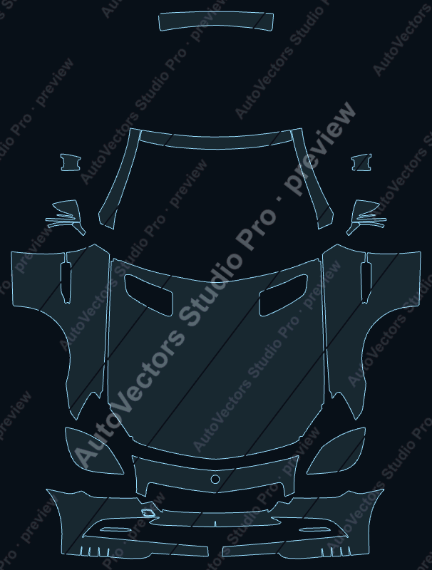 Mercedes-Benz SLK Class 250-350 2012 front kit precut PPF pattern – watermarked preview from the cutting software
