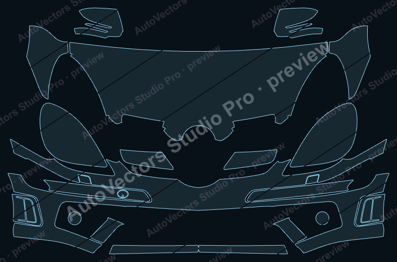 Mercedes-Benz SLK Class 300-350 Sport 2009 front kit precut PPF pattern – watermarked preview from the cutting software