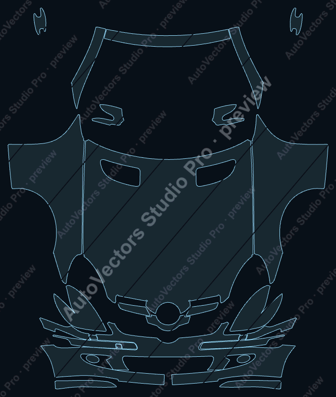 Mercedes-Benz SLK Class 350 Launch Edition 2005 front kit precut PPF pattern – watermarked preview from the cutting software