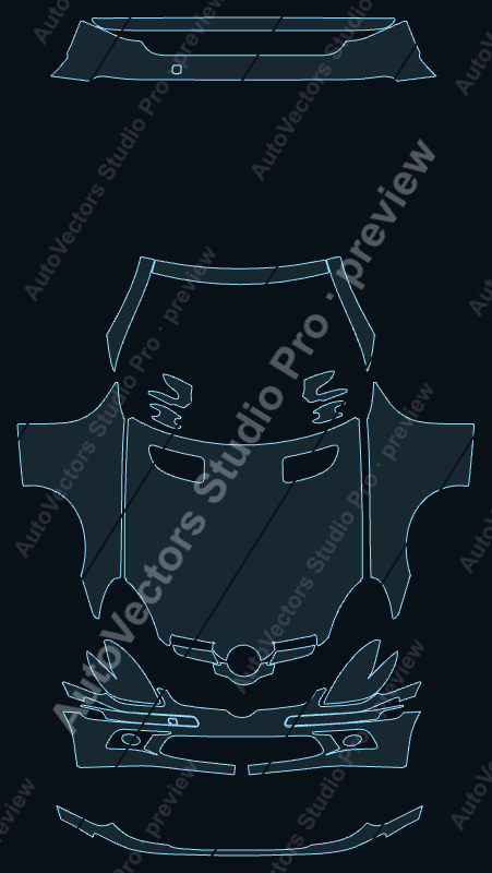 Mercedes-Benz SLK Class 350 Sport 2005 front kit precut PPF pattern – watermarked preview from the cutting software