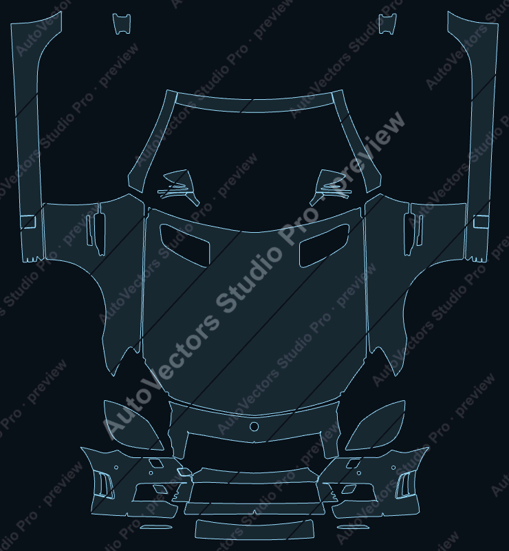 Mercedes-Benz SLK Class 55 AMG 2012 convertible precut PPF pattern – watermarked preview from the cutting software