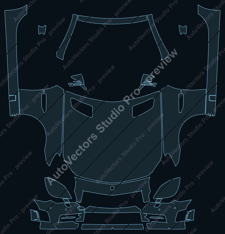 Mercedes-Benz SLK Class AMG Sport 2012 convertible precut PPF pattern – watermarked preview from the cutting software