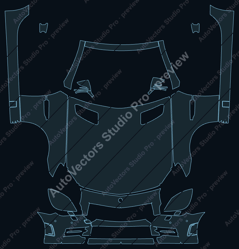 Mercedes-Benz SLK Class Sport 2012 precut PPF pattern – watermarked preview from the cutting software