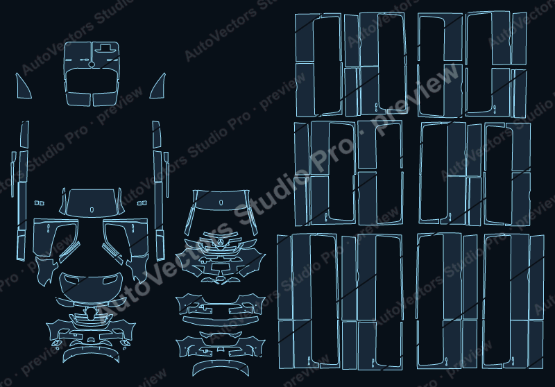 Mercedes-Benz Sprinter E-Sprinter 2025 precut PPF pattern – watermarked preview from the cutting software