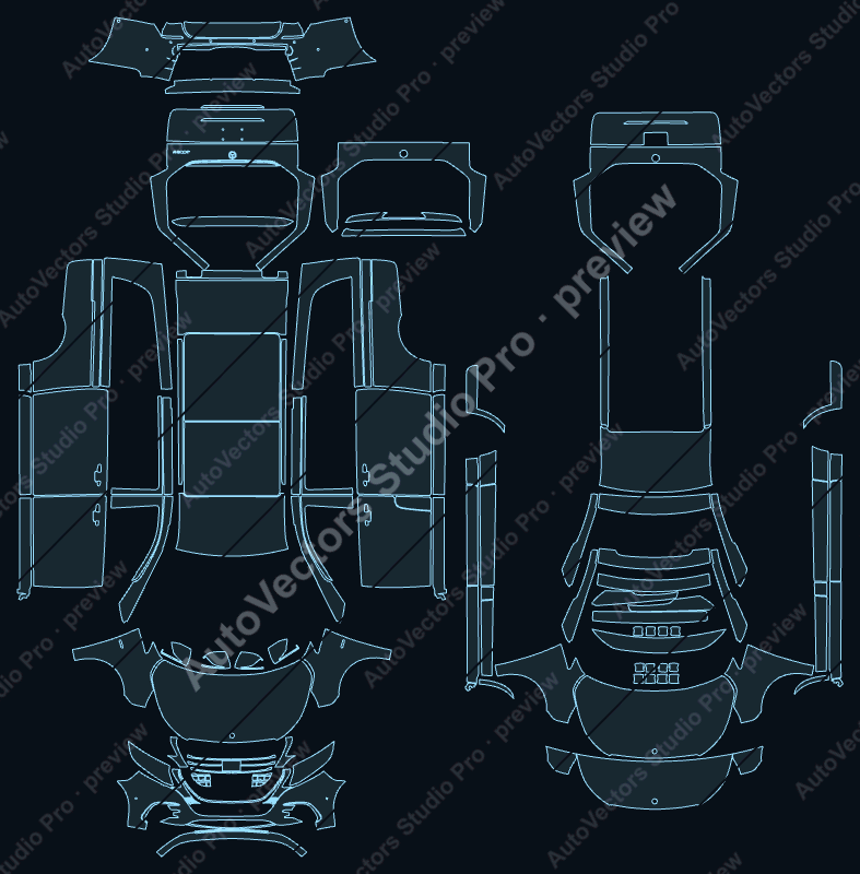 Mercedes-Benz V-Class W447 AMG Line LCI Long 2024 wagon precut PPF pattern – watermarked preview from the cutting software