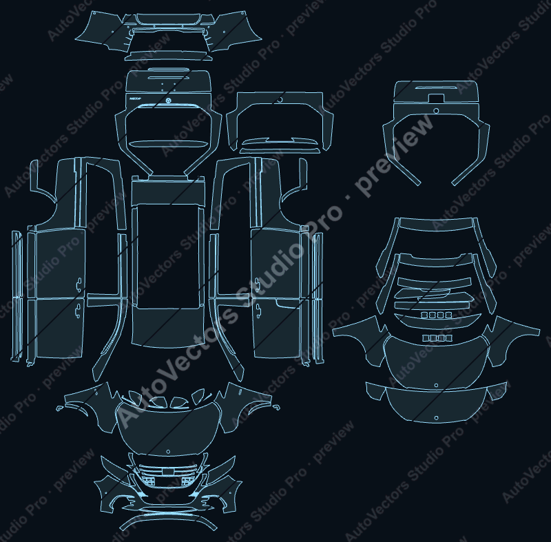 Mercedes-Benz V-Class W447 AMG Line LCI Standard Whe 2024 precut PPF pattern – watermarked preview from the cutting software