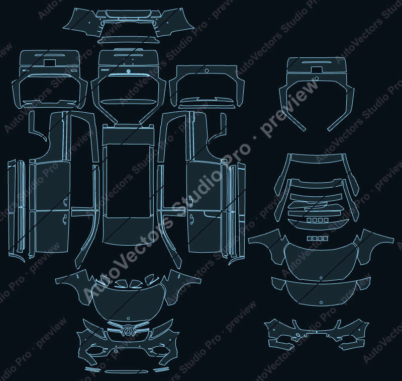 Mercedes-Benz V-Class W447 AMG Line Pre-Lci Standard WheelbASE 2018 wagon precut PPF pattern – watermarked preview