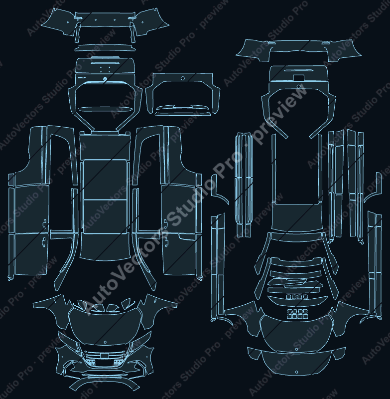 Mercedes-Benz V-Class W447 Base LCI Long 2024 wagon precut PPF pattern – watermarked preview from the cutting software