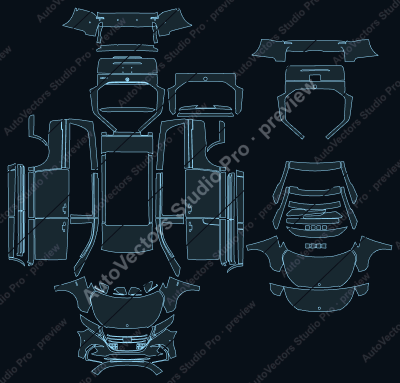 Mercedes-Benz V-Class W447 Base LCI Standard Wheelb 2024 precut PPF pattern – watermarked preview from the cutting software