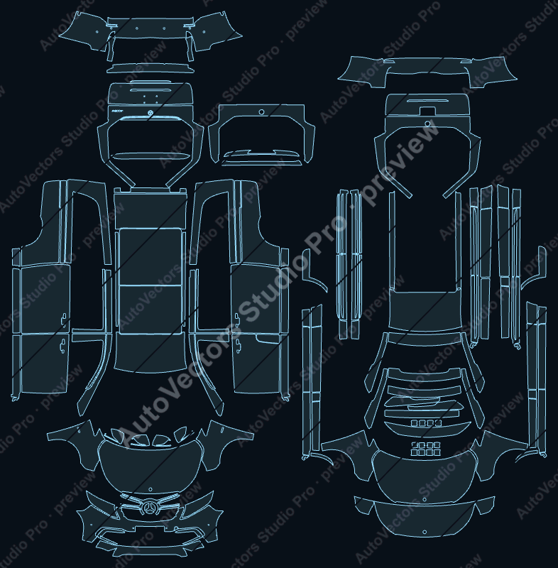 Mercedes-Benz V-Class W447 Base Pre-Lci Long 2018 wagon precut PPF pattern – watermarked preview from the cutting software