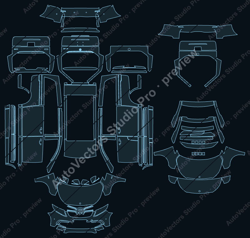 Mercedes-Benz V-Class W447 Base Pre-Lci Standard WheelbASE 2018 wagon precut PPF pattern – watermarked preview