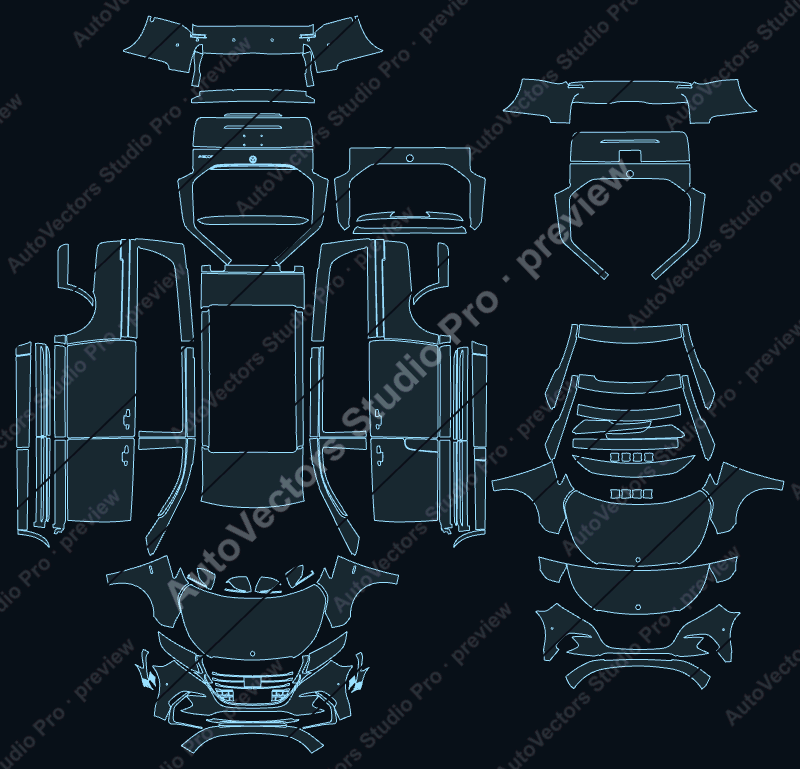 Mercedes-Benz V-Class W447 Luxury V300 LCI 2024 wagon precut PPF pattern – watermarked preview from the cutting software