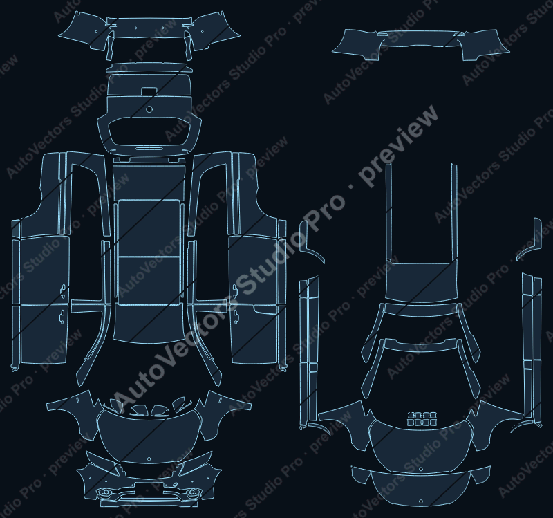Mercedes-Benz Vito 2016 long wheel base precut PPF pattern – watermarked preview from the cutting software