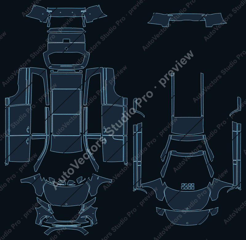 Mercedes-Benz Vito 2024 long wheel base precut PPF pattern – watermarked preview from the cutting software