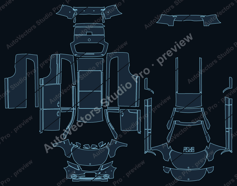 Mercedes-Benz Vito Panel 2016 long wheel base precut PPF pattern – watermarked preview from the cutting software