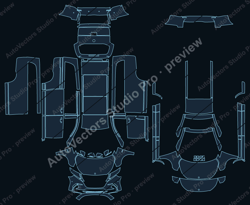 Mercedes-Benz Vito Panel LCI 2024 long wheel base precut PPF pattern – watermarked preview from the cutting software